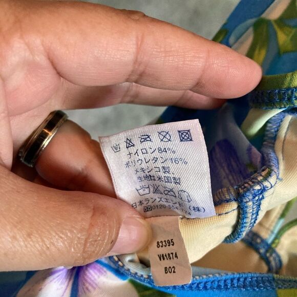 LANDS END Floral Green Tropical Leaves One Piece Swimsuit Womens Size 8 - Picture 11 of 15